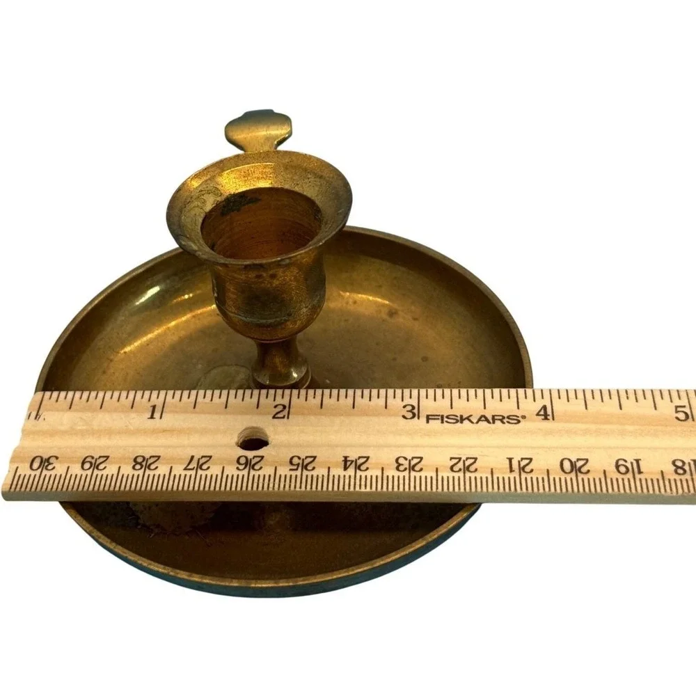 VTG Century Brass Chamberstick Taper Candle Holder Gold Finger Loop Drip India‎
